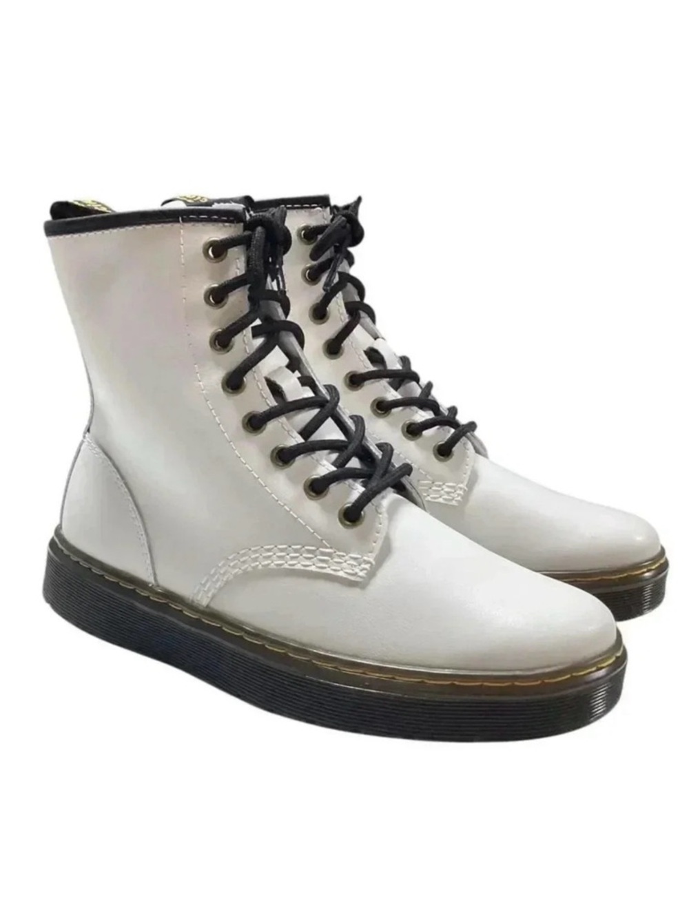 Dr Martens Boots Womens 8 38.5 White Zavala Lace Up Smooth Leather Combat NEW